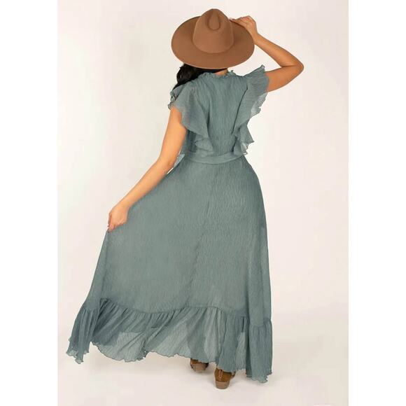 Elegant Gray Ruffled Maxi Dress - Picture 3 of 7